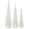 23.5", 31.25", & 39.25" Pre-Lit White & Silver Cone Artificial Christmas Tree Set, Clear LED Lights